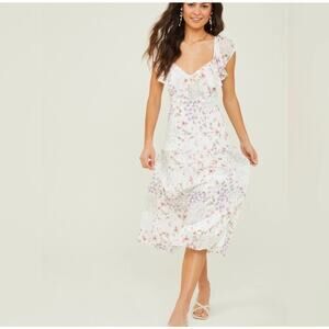 Altar'd State Floral Ruffle Midi Dress XXL White Tiered Cutout Romantic Flowy